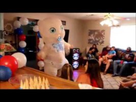 Inflatable baby costume gender reveal!