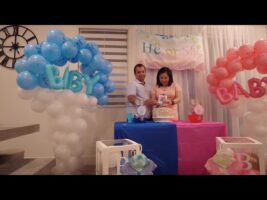 Gender reveal pull-out cake