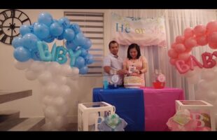 Gender reveal pull-out cake