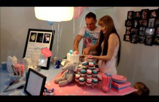 Cutting the Cake for our Baby Gender Reveal Party