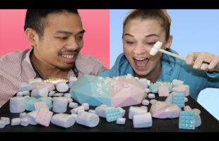 GENDER REVEAL ASMR MUKBANG! WHITE CHOCOLATE SMASH CAKE & BROWNIES!