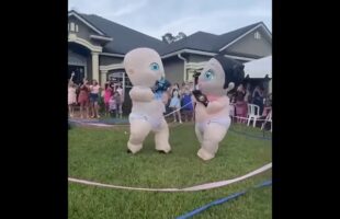 Relatives in Baby Costumes Stage Boxing Match for Gender Reveal Party in Jacksonville