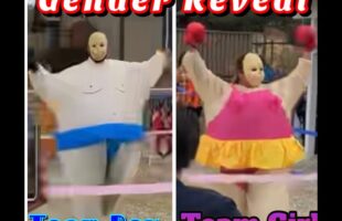 Best Boxing Match in Baby Inflatable Costumes for Gender Reveal on Halloween Day